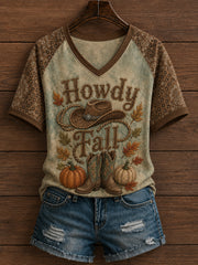 Women's Western Autumn Country Fall Graphic V-neck T-shirt