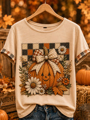 Women's Cute Fall Pumpkin Short Sleeve T-shirt