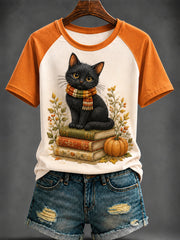Women's Autumn Cute Cat Printed T-shirt