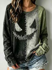 Women's Halloween Printed Round neck long sleeve T-shirt