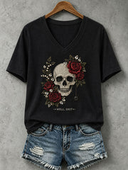 Women's Gothic Skull And Rose T-Shirt