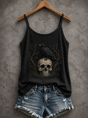 Women's Gothic Skull And Black Raven Tank Top