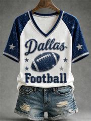 Women's Football Gameday Gift For Football Fans Casual V-Neck Tee