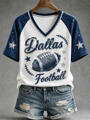Women's Football Gameday Gift For Football Fans Casual V-Neck Tee