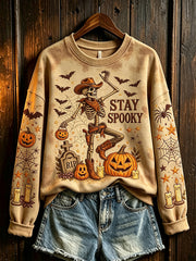 Women's Halloween Western Style Pattern Printed Casual Round Neck Sweatshirt