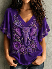 Women's Alzheimer's Awareness Elephant Flowers Hang Shot Short Sleeve T-Shirt