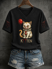 Women's Halloween Evil Cat Casual T-shirt