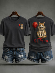 Women's Halloween Evil Cat Casual T-shirt