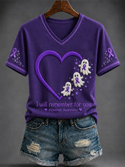 Women's Alzheimer's Disease Halloween Printed V-neck T-shirt