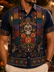 Men's Mexico Day of The Dead Art Print Casual Shirt