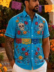 Men's Mexico Day of The Dead Art Print Casual Shirt