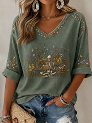 Women's Gothic Skull and Floral Casual T-shirt