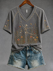 Women's Gothic Skull and Floral Casual T-shirt