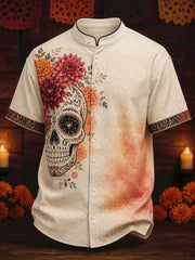 Men's Mexico Day of The Dead Floral Art Printed Shirt