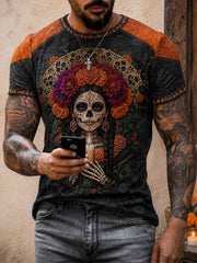 Men's Mexico Day of The Dead Floral Art Printed T-shirt