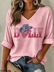 Women's Rip Country Music Queen Printed Mid-length Sleeves V-Neck T-Shirt