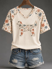 Women's Golden Retriever Floral Print Casual T-Shirt