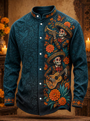Men's Mexico Day of The Dead Floral Art Printed Shirt