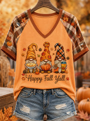 Women's Fall Print Casual V-Neck Tee