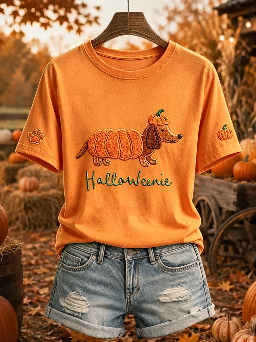 Women's Halloweenie Halloween Dachshund Print Short-sleeved T-shirt