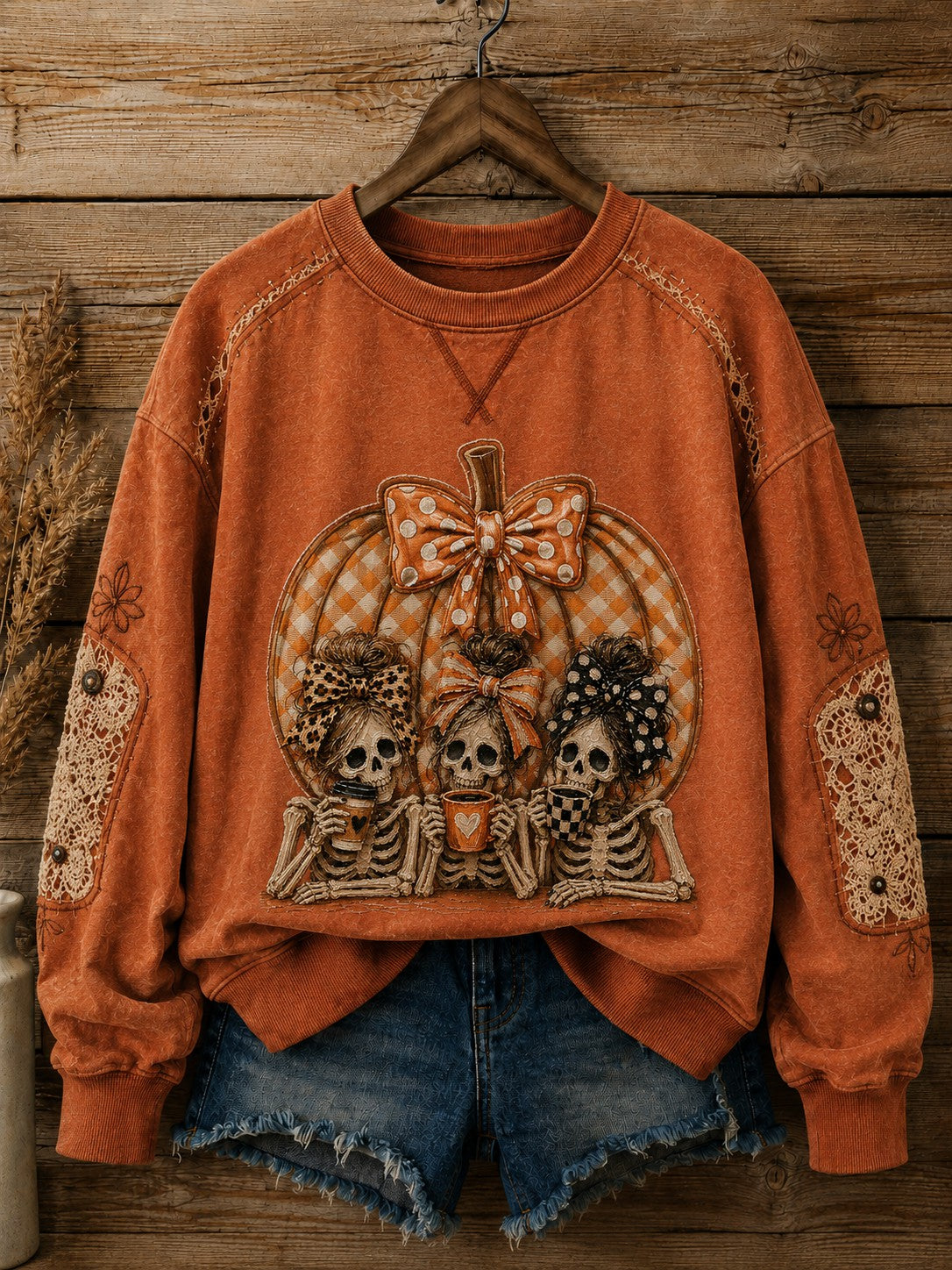 Women's Preppy Halloween Skeleton Printed Sweatshirt