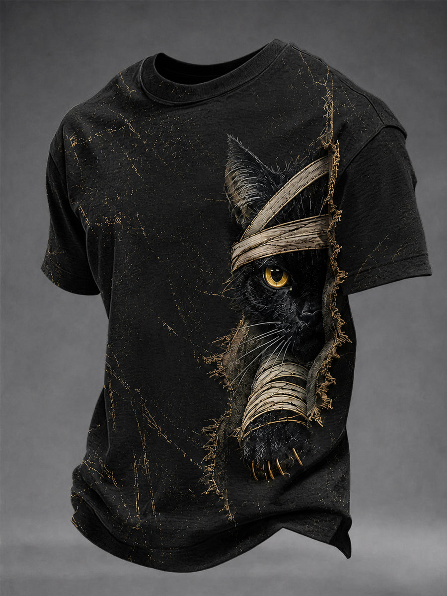 Men's Halloween Gothic Bandage Black Cat Art Short-Sleeve T-shirt