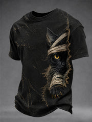 Men's Halloween Gothic Bandage Black Cat Art Short-Sleeve T-shirt