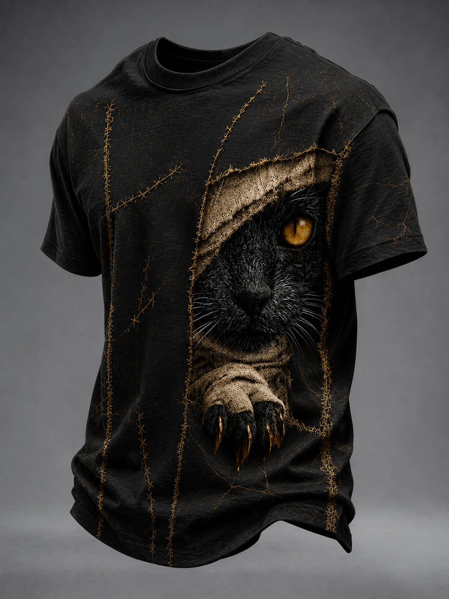 Men's Halloween Gothic Bandage Black Cat Art Short-Sleeve T-shirt