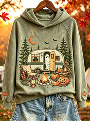 Women's Halloween Ghost Fall RV Camping Print Hoodie