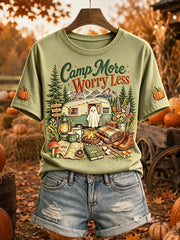 Women's Camp More Worry Less Print Round Neck Short-sleeved T-shirt