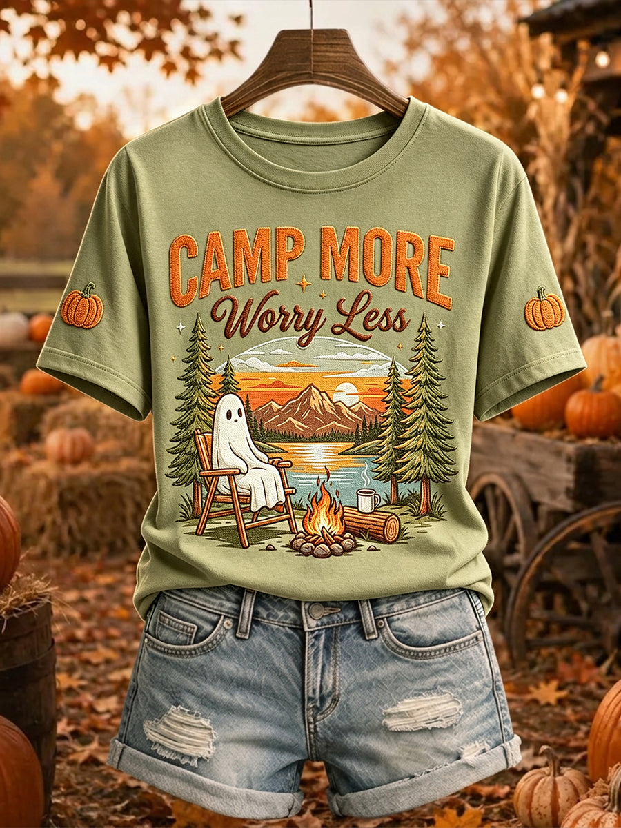 Women's Camp More Worry Less Print Round Neck Short-sleeved T-shirt
