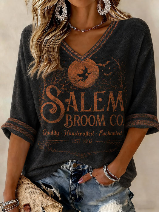 Women's Salem Broom Company Printed Mid-length Sleeves V-neck T-shirt