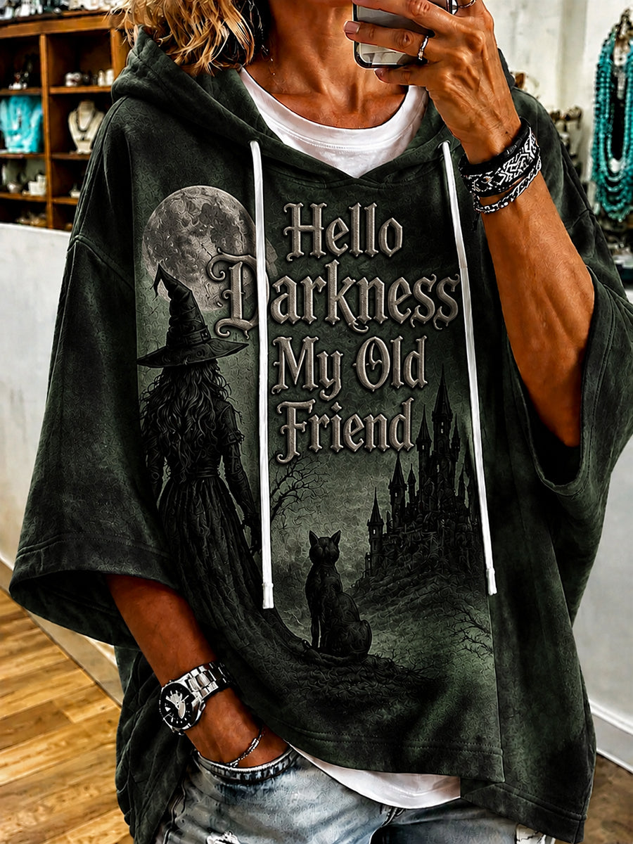 Women’s Hello Darkness My Old Friend Halloween Print Hoodie