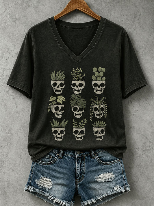 Women's Skull Potted Plant T-Shirt