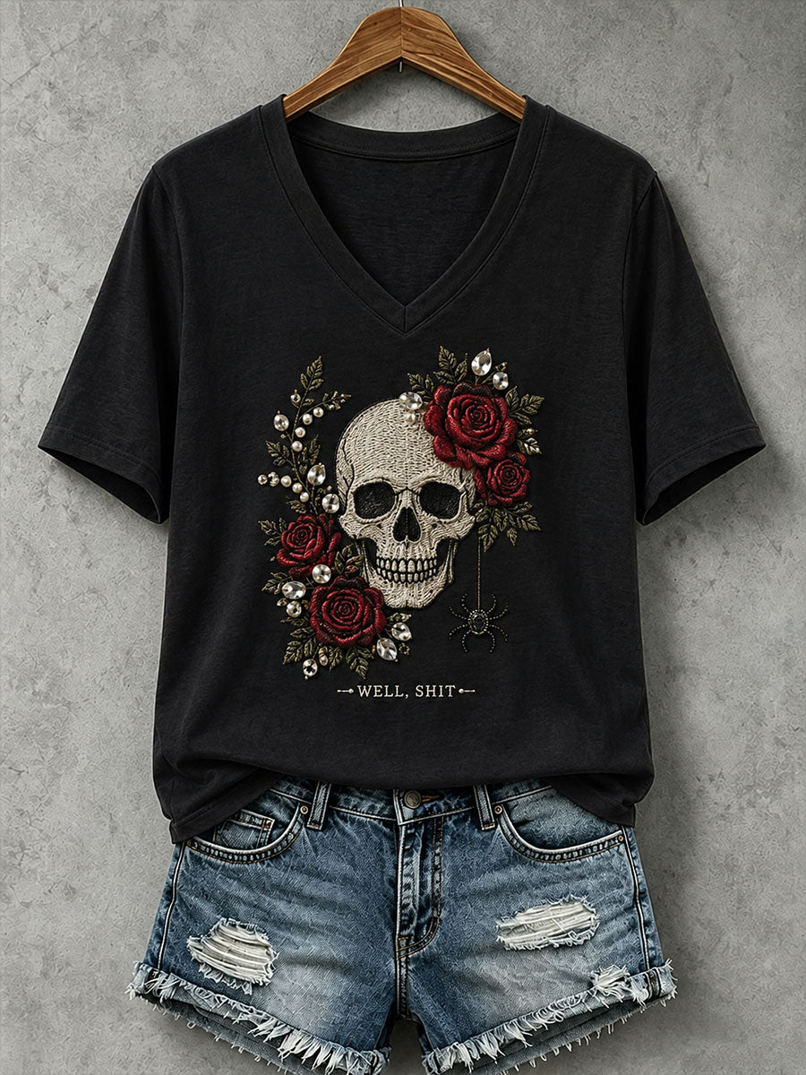 Women's Gothic Skull And Rose T-Shirt