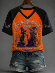 Women's Halloween V-neck Off-shoulder Short-sleeved T-shirt
