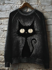 Women's Salem Witch's Familiar Black Cat Print Halloween Raglan Sweatshirt