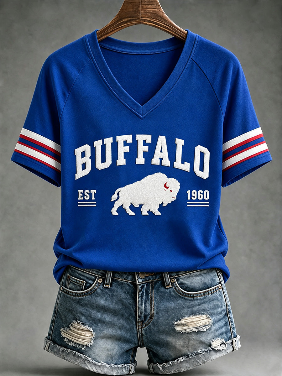 Women's Football Lover Buffalo Print V-Neck Tee