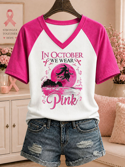 Women's In October We Wear Pink Printed Casual T-Shirt