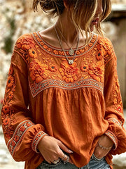 Women's Day of the Dead Mexican Marigolds Floral Print Cotton-Linen Shirt