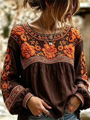 Women's Day of the Dead Mexican Marigolds Floral Print Cotton-Linen Shirt