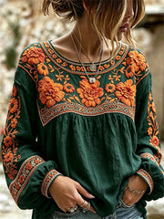 Women's Day of the Dead Mexican Marigolds Floral Print Cotton-Linen Shirt
