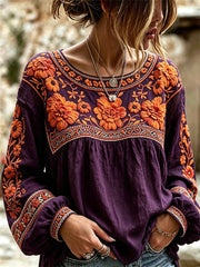Women's Day of the Dead Mexican Marigolds Floral Print Cotton-Linen Shirt