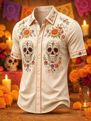 Men's Mexico Day of The Dead Art Print Casual Shirt