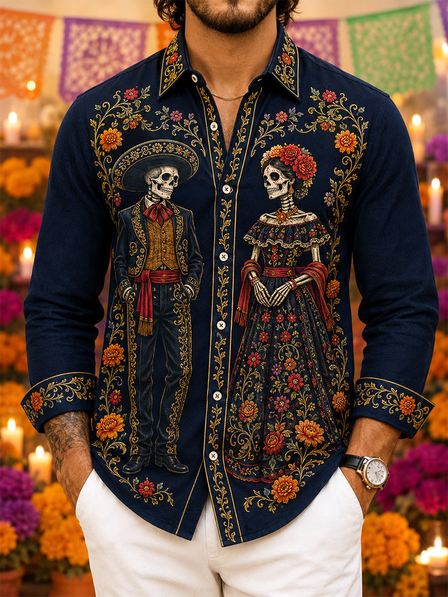 Men's Mexico Day of The Dead Art Print Casual Shirt