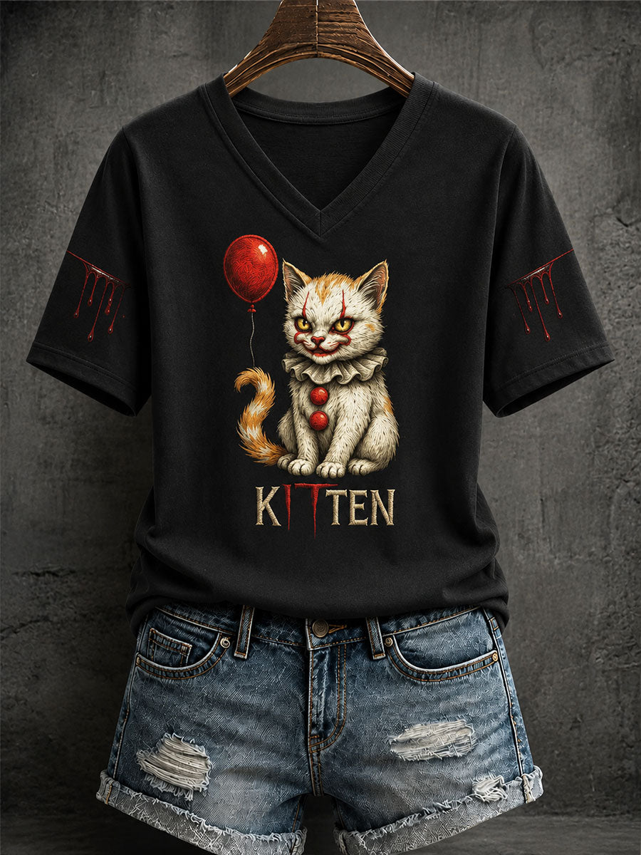 Women's Halloween Evil Cat Casual T-shirt