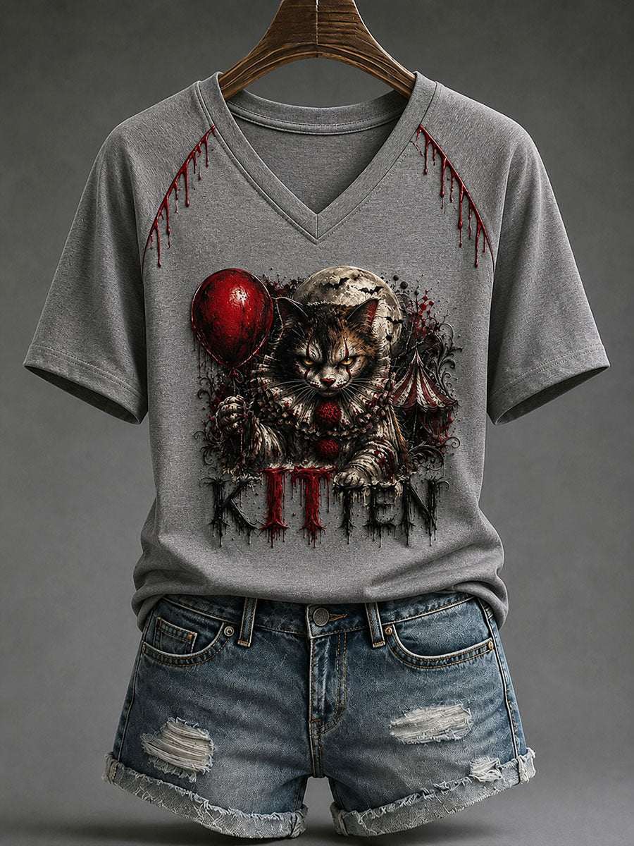 Women's Halloween Evil Cat Casual T-shirt
