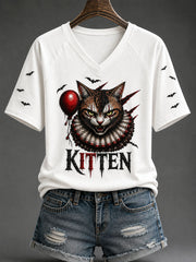 Women's Halloween Evil Cat Casual T-shirt