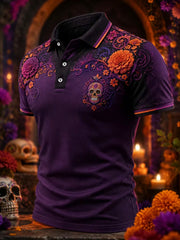 Men's Mexico Day of The Dead Art Print Casual Polo