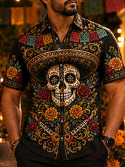 Men's Mexico Day of The Dead Art Print Casual Shirt